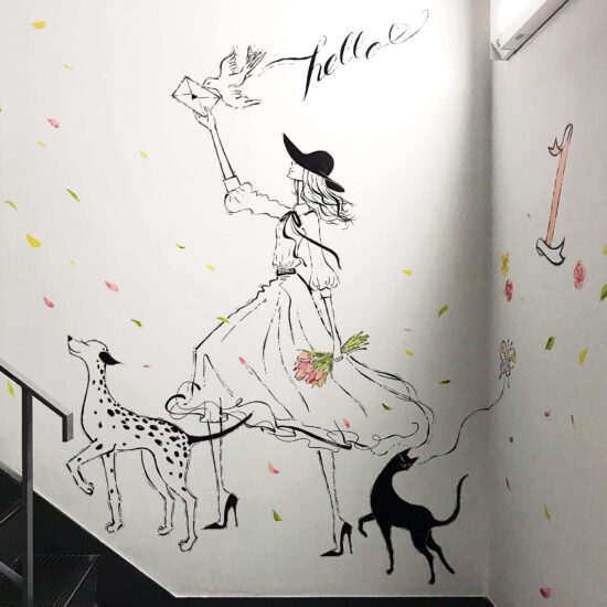 マイプリント本社壁画、１〜４階階段